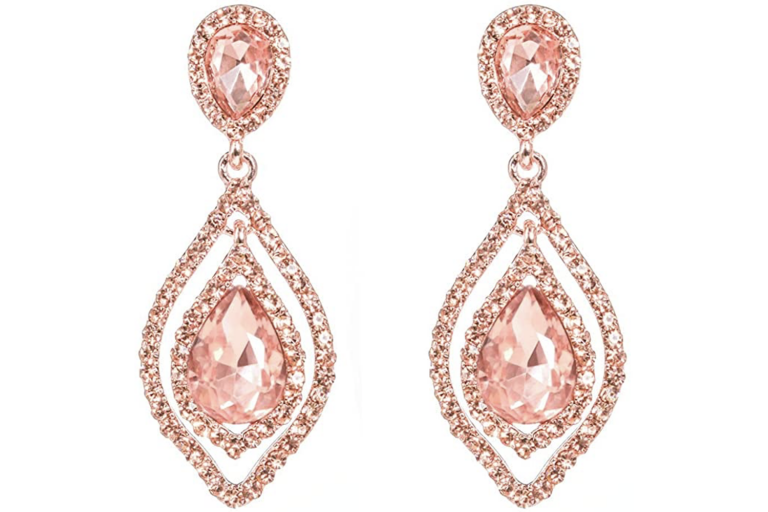 Rose Gold Pear Shape Crystal Earrings