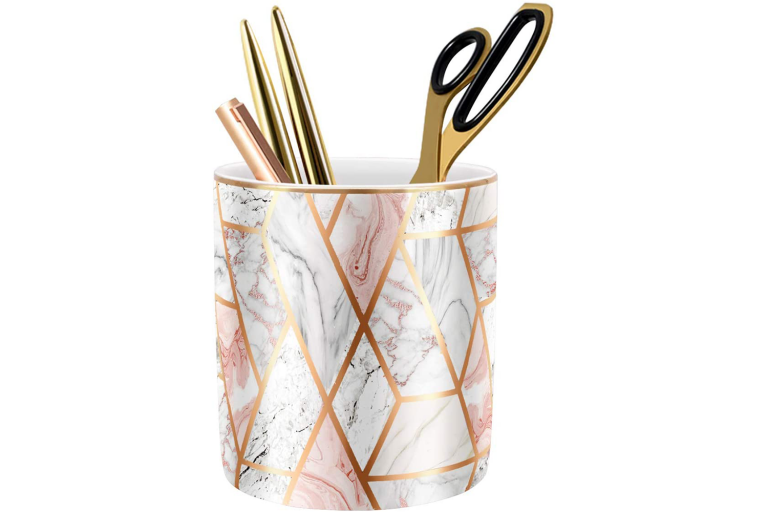 Rose Gold Pen Holder for Desk Pencil Cup for Desk Durable Ceramic Desk Organizer