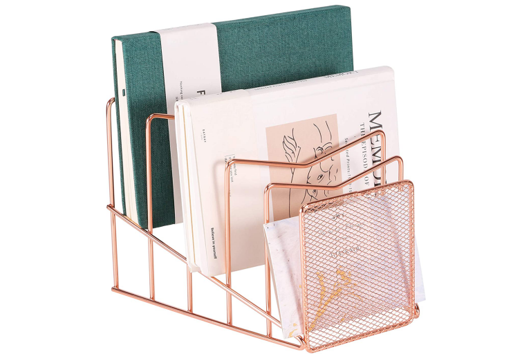Rose Gold Wire Magazine Holder Rack for Mails Folders and Books