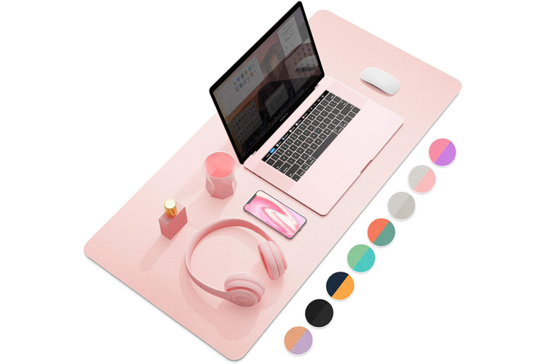 Rose Gold Dual-Sided Multifunctional Desk Pad, Waterproof Desk Blotter Protector, Leather Desk Wrting Mat Mouse Pad