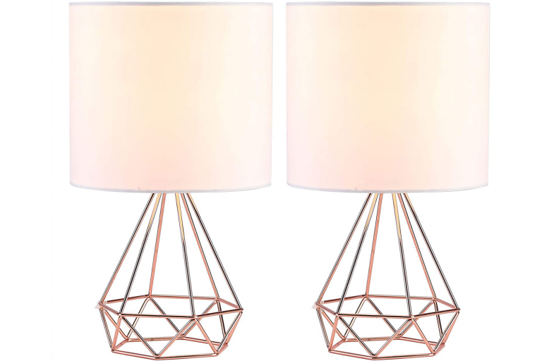 Rose Gold Modern Table Lamp with White Fabric Shade