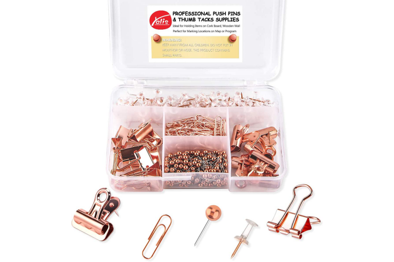 Rose Gold Pack for Office, School and Home Supplies (Pin and Clips)