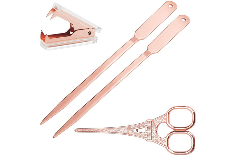 Rose Gold Scissors, Staple Remover and 2 Letter Openers